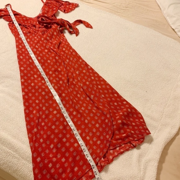 Band of Gypsies Wrap Red Maxi Dress Polka Dot Cold Shoulder - Picture 12 of 13